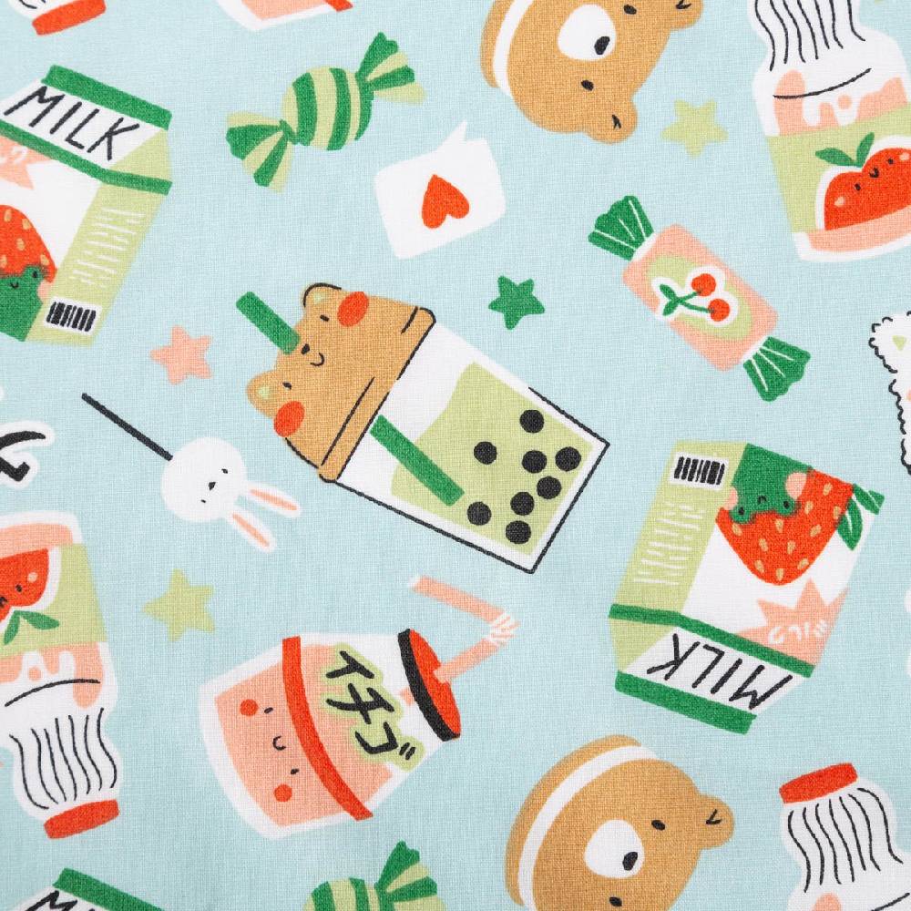 Schöner Leben Tischdeckenstoff abwaschbar Baumwollstoff beschichtet MOUMO Japanisch Sushi Bubble Tea mint grün 1,45m Breite
