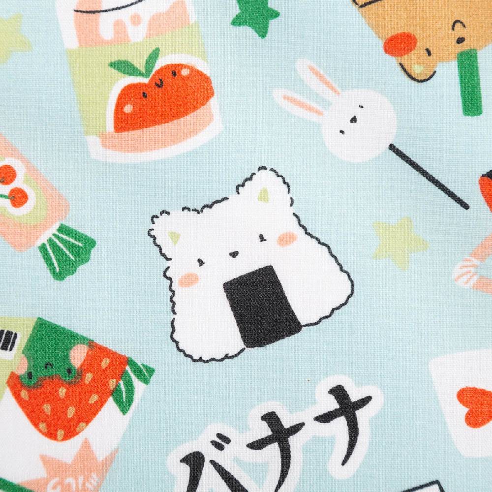 Schöner Leben Tischdeckenstoff abwaschbar Baumwollstoff beschichtet MOUMO Japanisch Sushi Bubble Tea mint grün 1,45m Breite Räumungsverkauf