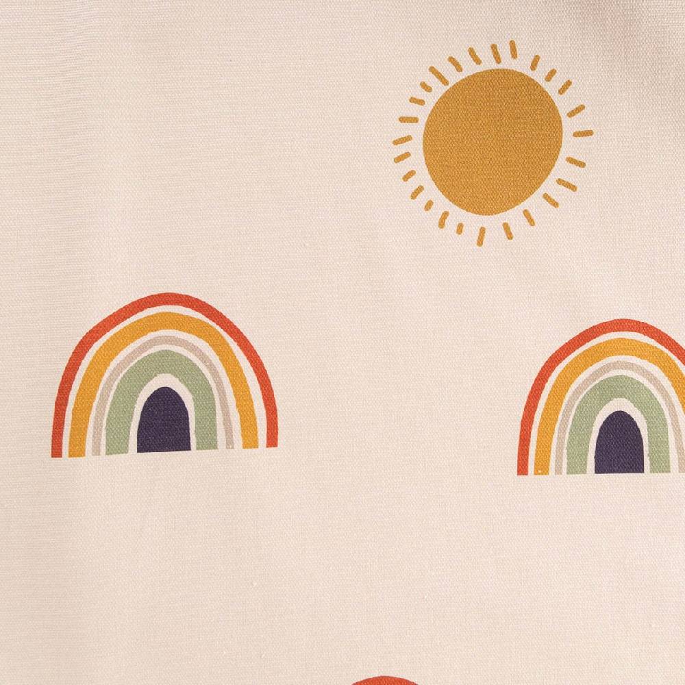 Schöner Leben Baumwollstoff Dekostoff Halbpanama Digitaldruck Regenbogen und Sonnen beige bunt 1,40m Breite