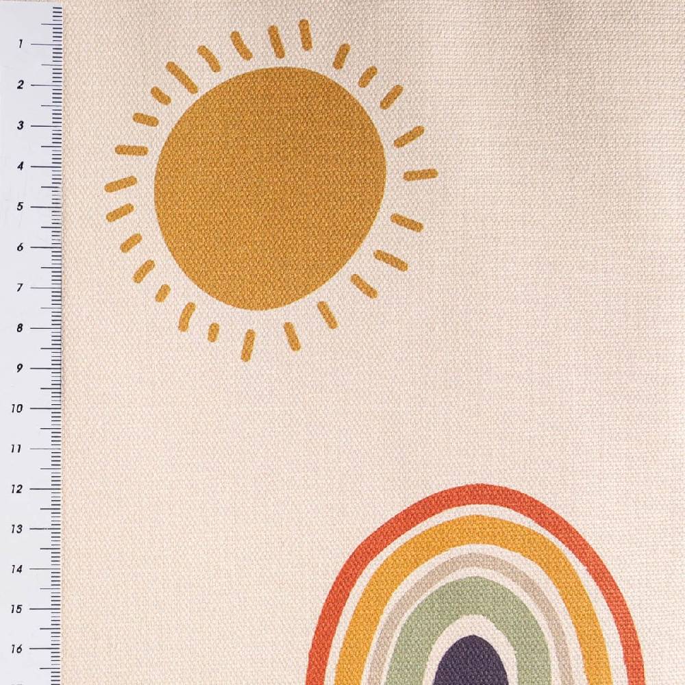 Schöner Leben Baumwollstoff Dekostoff Halbpanama Digitaldruck Regenbogen und Sonnen beige bunt 1,40m Breite Riesige Ersparnisse