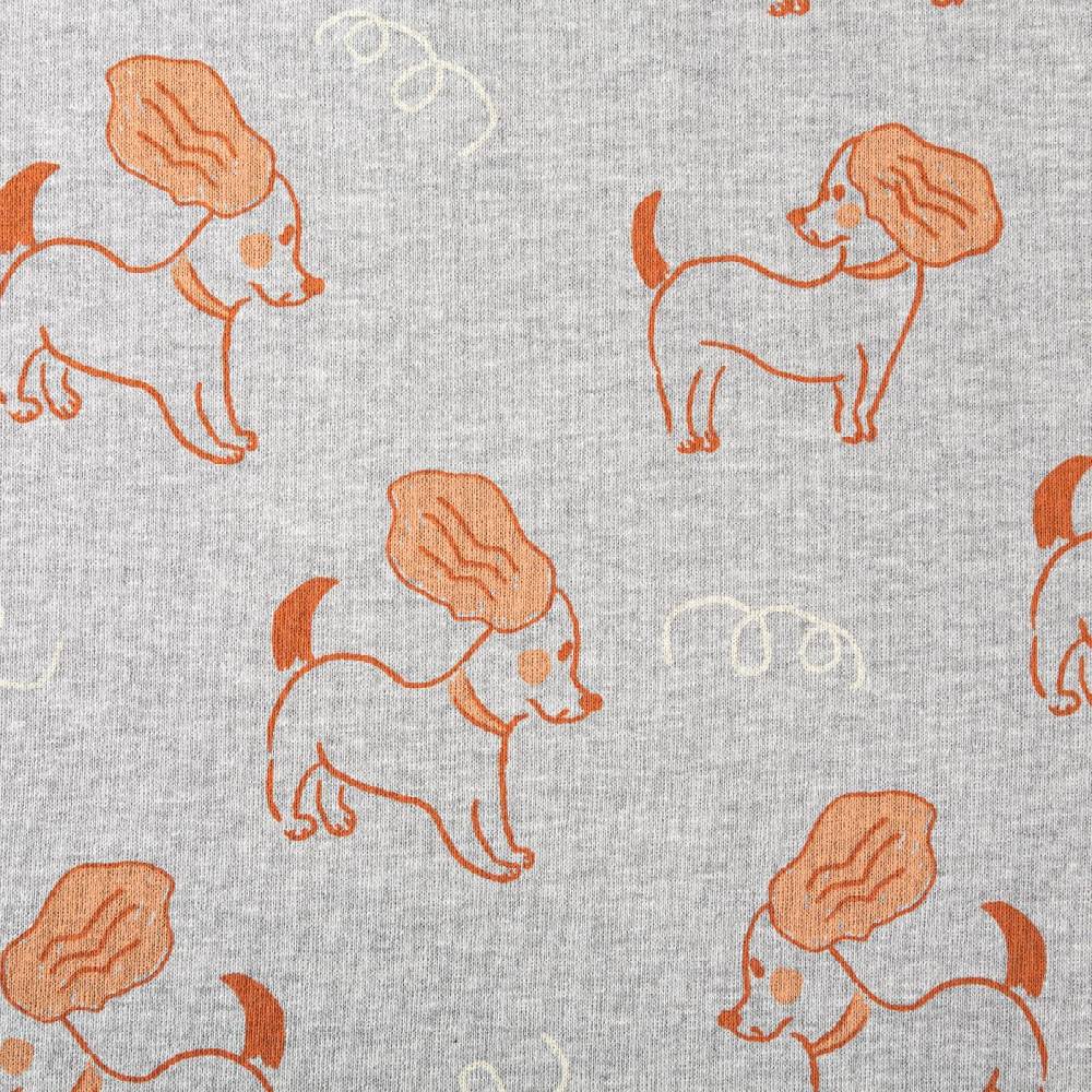 Schöner Leben Sweatstoff Meterware Melange kuschelweich Hunde hellgrau braun 1,4m Breite