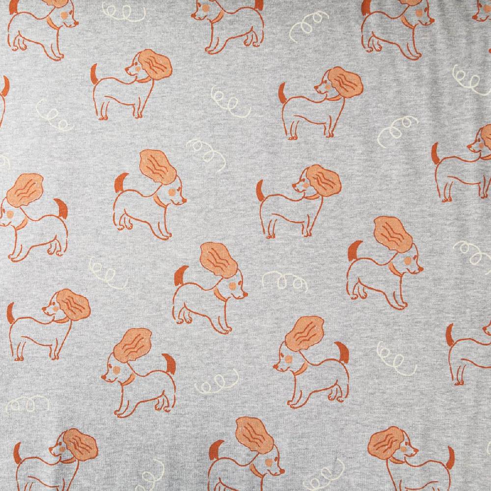 Schöner Leben Sweatstoff Meterware Melange kuschelweich Hunde hellgrau braun 1,4m Breite Tiefpreis