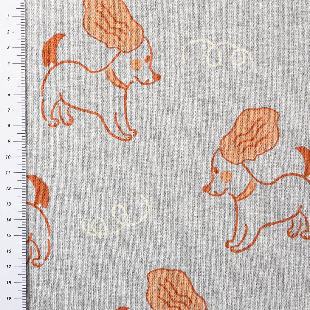 Schöner Leben Sweatstoff Meterware Melange kuschelweich Hunde hellgrau braun 1,4m Breite Tiefpreis