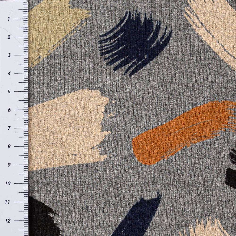 Schöner Leben Sweatstoff Meterware Soft Sweat Melange Pinselstriche grau beige blau grün orange 1,48m Breite Kostenlose Rückgabe
