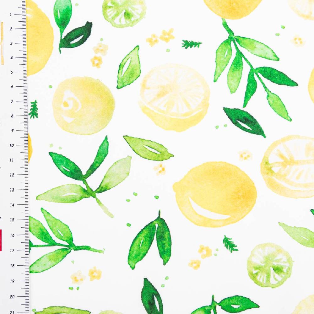 Schöner Leben Baumwollstoff Popeline Fine Poplin Digitaldruck LEMON Zitronen weiß gelb 1,45m Breite Begrenzte Freigabe