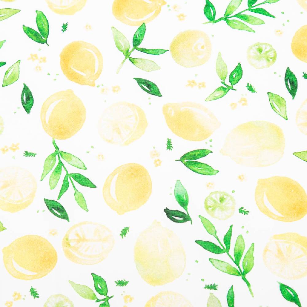 Schöner Leben Baumwollstoff Popeline Fine Poplin Digitaldruck LEMON Mini Zitronen weiß gelb 1,45m Breite