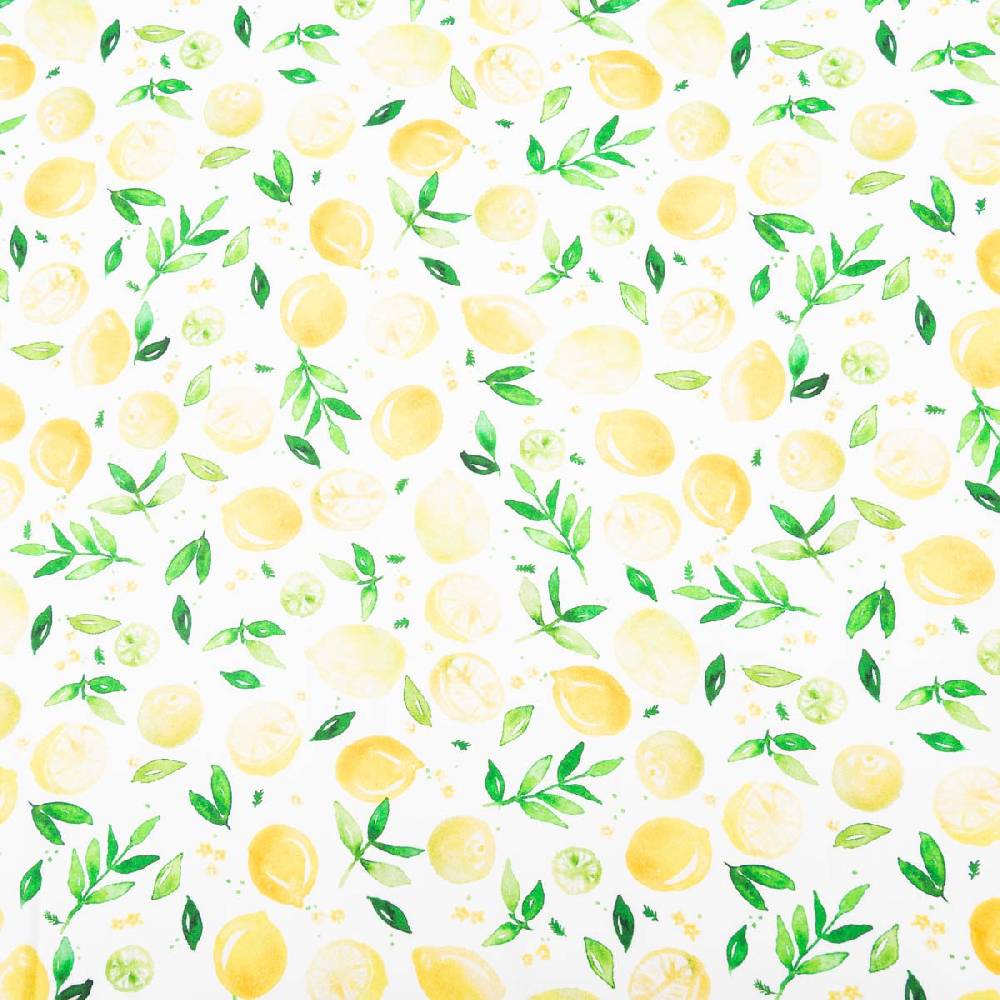 Schöner Leben Baumwollstoff Popeline Fine Poplin Digitaldruck LEMON Mini Zitronen weiß gelb 1,45m Breite Letzte 3 Tage