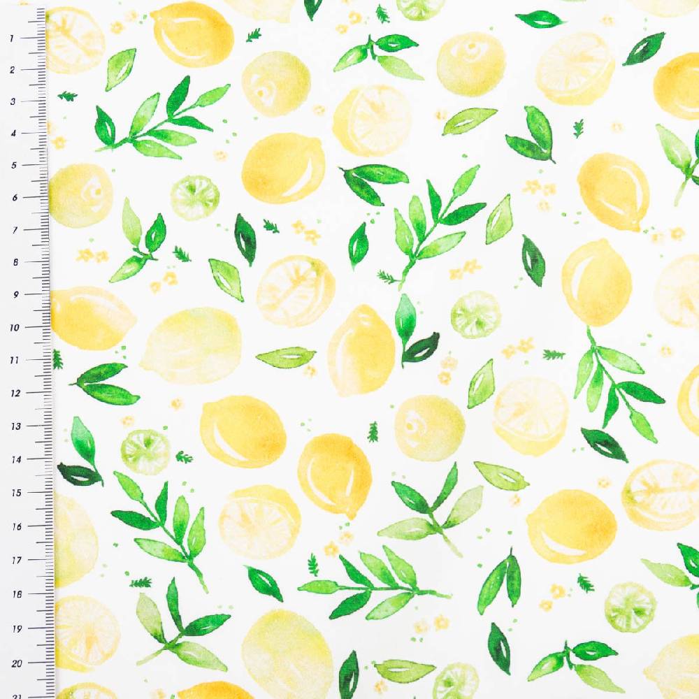 Schöner Leben Baumwollstoff Popeline Fine Poplin Digitaldruck LEMON Mini Zitronen weiß gelb 1,45m Breite Letzte 3 Tage