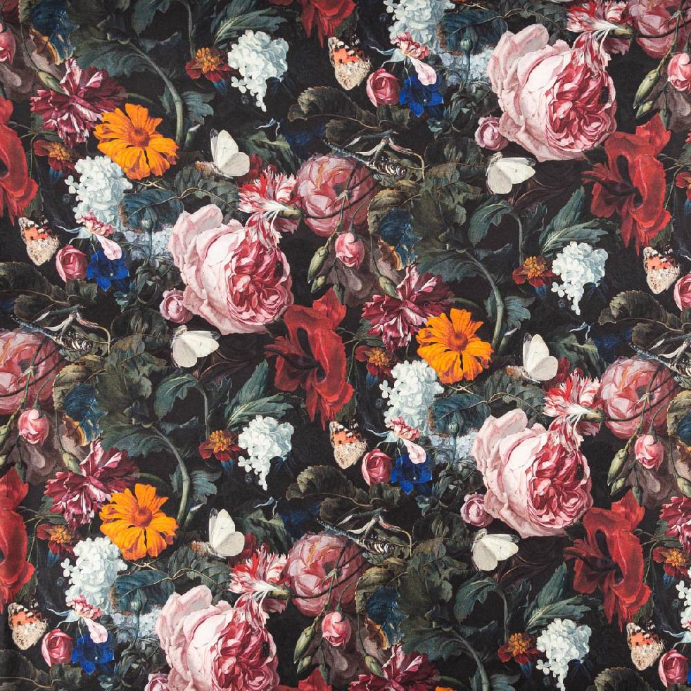 Schöner Leben Dekostoff Baumwollstoff Halbpanama Digitaldruck Painting Still Life Blumen Schmetterling 1,40m Breite