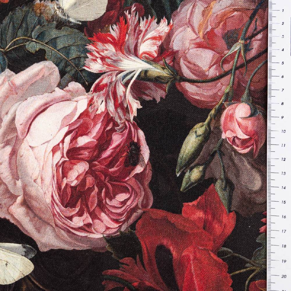 Schöner Leben Dekostoff Baumwollstoff Halbpanama Digitaldruck Painting Still Life Blumen Schmetterling 1,40m Breite Zeitbegrenzte Promotion