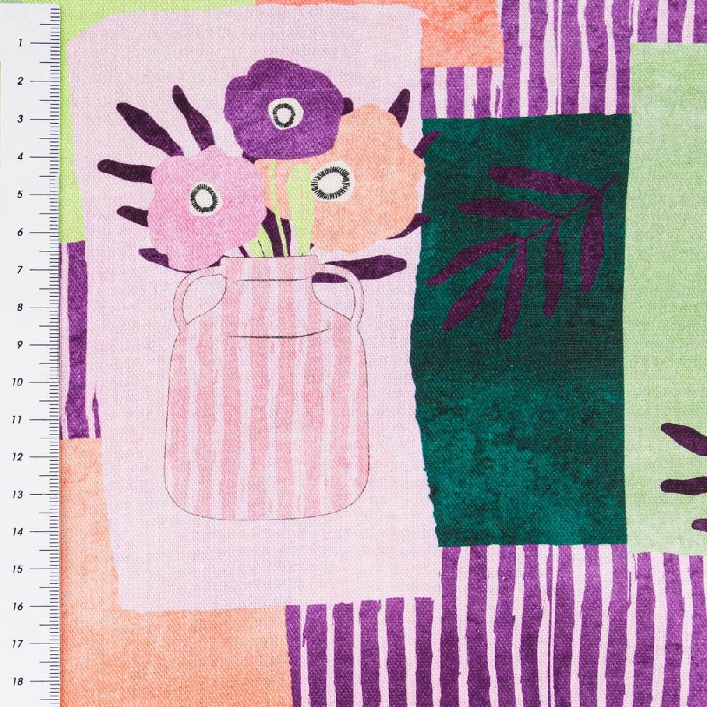 Schöner Leben Canvas Stoff Nerida Hansen Tossed Vases Pastel Pink rosa grün 1,40m Breite Sonderangebot der Fabrik