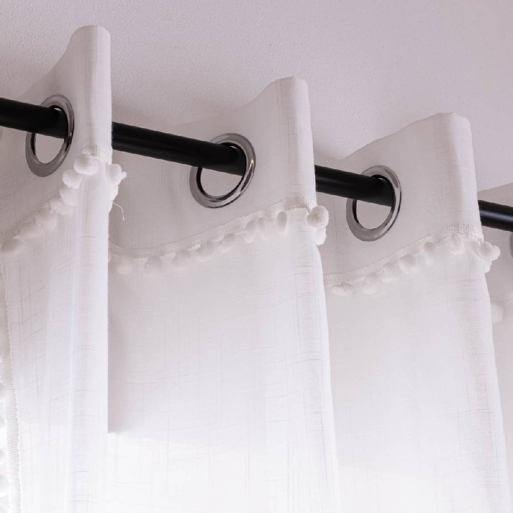 Schöner Leben Ösenvorhang Natural Charme Freundin Home Collection transparente Leinenstruktur Bommelborte wollweiß 140cmx255cm 2025