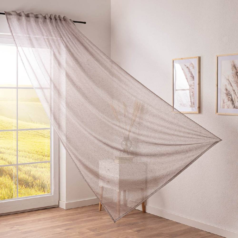 Schöner Leben Gardine My Style mit verdeckten Schlaufen transparent uni Leinenstruktur braun 140cmx255cm Online