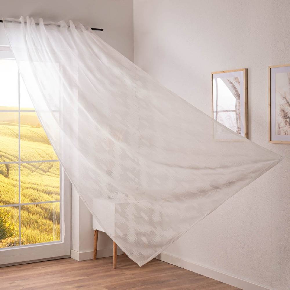 Schöner Leben Gardine Rhombus Barbara Home Collection mit verdeckten Schlaufen Scherli Ikat wollweiß 140cmx255cm