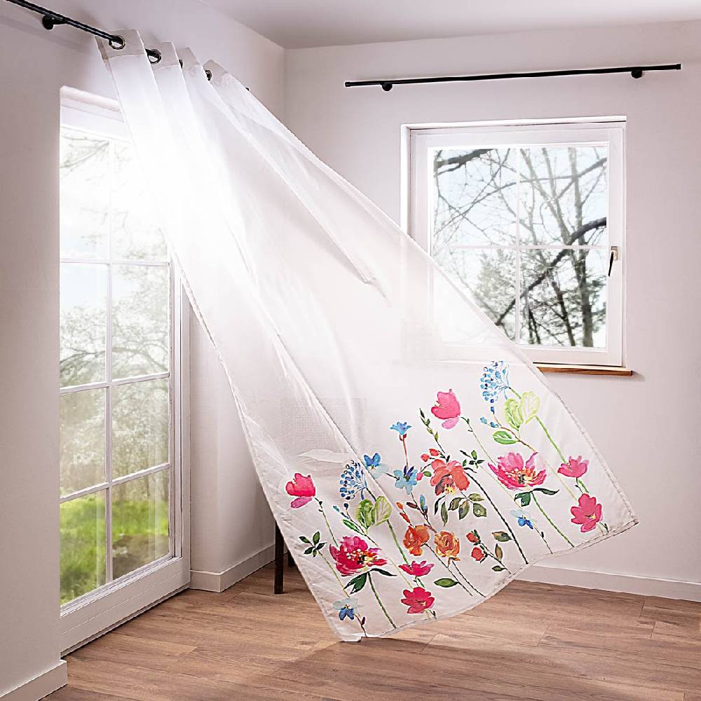 Schöner Leben Ösenvorhang Summer Breeze Freundin Home Collection Batist Blumensockel wollweiß bunt 140cmx255cm
