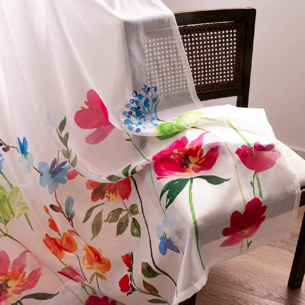Schöner Leben Ösenvorhang Summer Breeze Freundin Home Collection Batist Blumensockel wollweiß bunt 140cmx255cm im Angebot