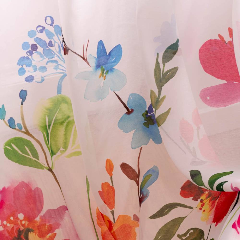 Schöner Leben Ösenvorhang Summer Breeze Freundin Home Collection Batist Blumensockel wollweiß bunt 140cmx255cm im Angebot