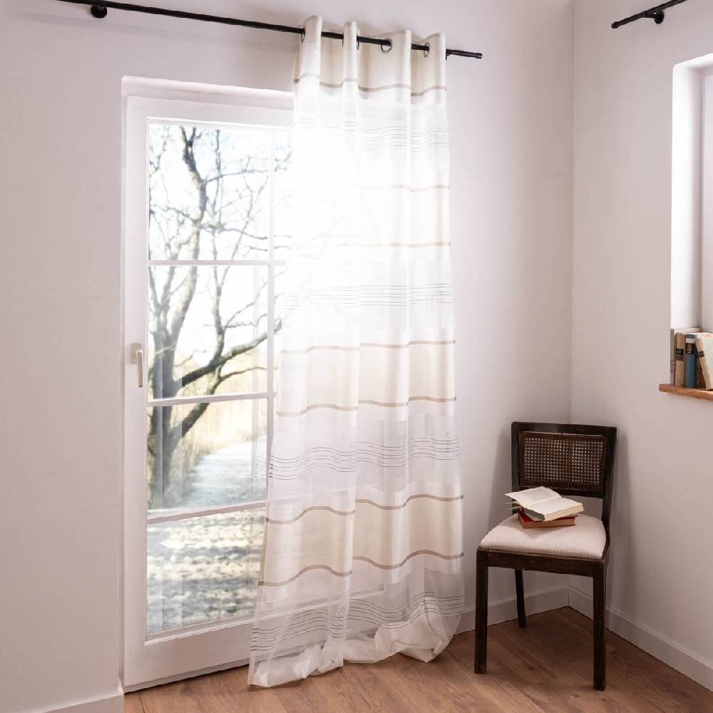 Schöner Leben Ösenvorhang Horizon Elbersdrucke transparent Streifen weiß creme 140cmx255cm