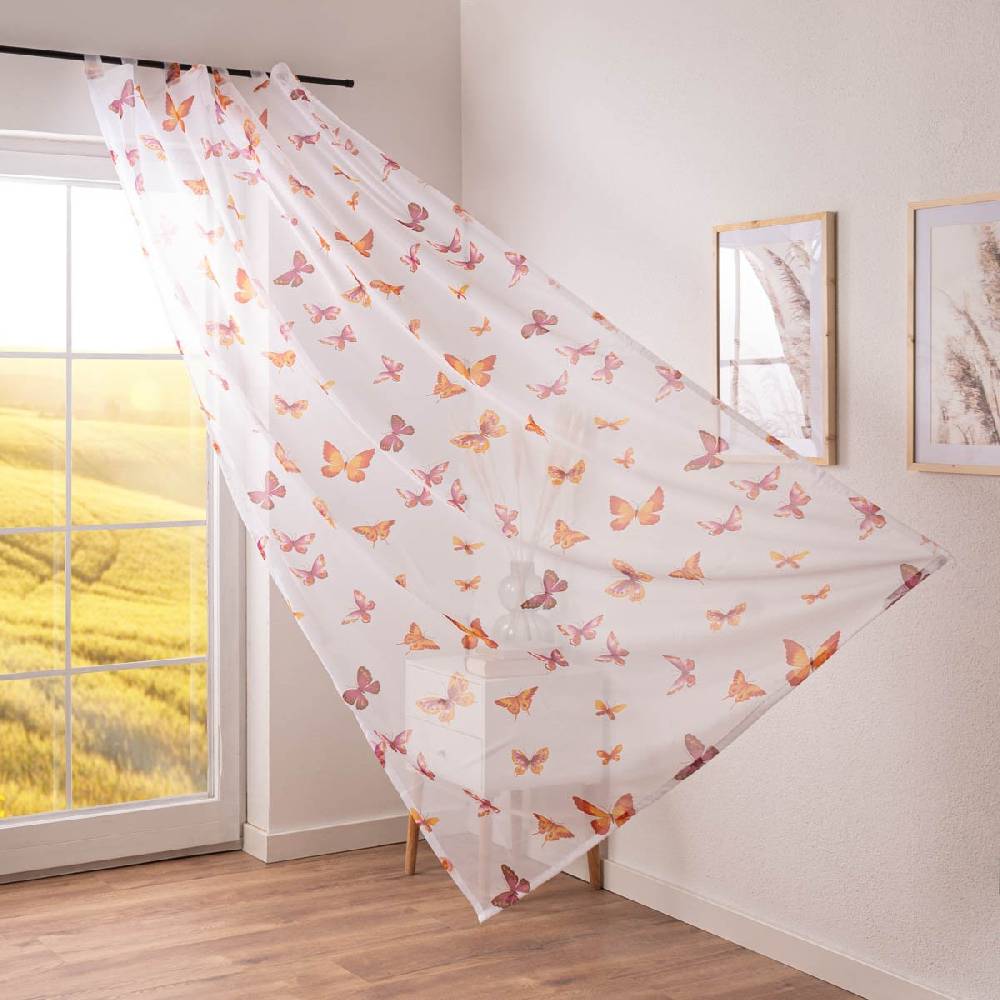 Schöner Leben Schlaufenschal Gardine Mariposa Elbersdrucke transparent Schmetterlinge weiß orange 140cmx255cm