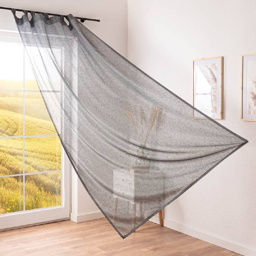 Schöner Leben Schlaufenschal Gardine Effecto Elbersdrucke halbtransparent Strukturoptik grau 140cmx255cm