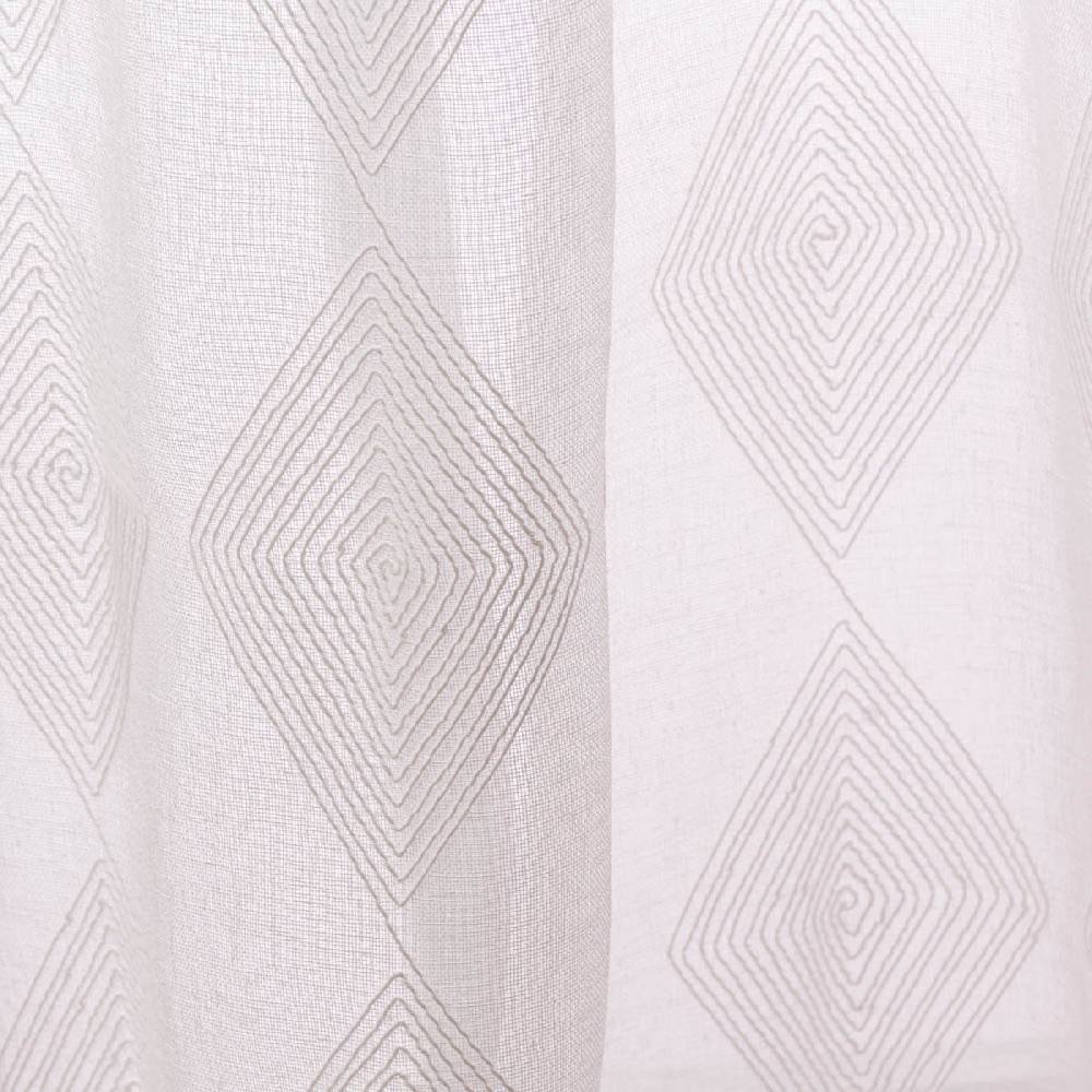 Schöner Leben Rasch Textil Gardinenstoff Stickerei Leinenoptik Karma Rauten weiß 300cm