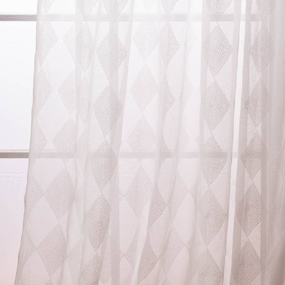 Schöner Leben Rasch Textil Gardinenstoff Stickerei Leinenoptik Karma Rauten weiß 300cm Black Friday