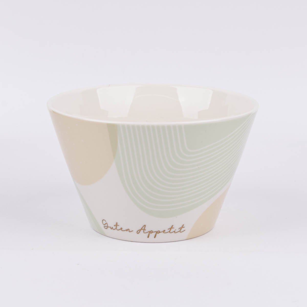 Schöner Leben Müslischale aus Porzellan Guten Appetit grafisch pastell weiß mint beige gold 14x9cm von der Schreibkram Manufaktur