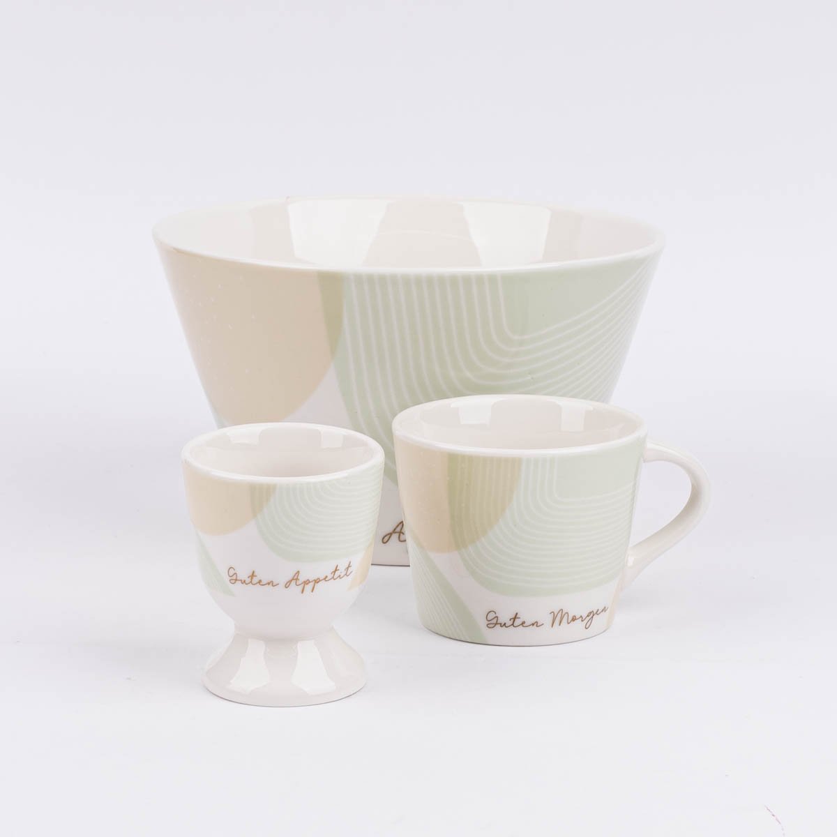 Schöner Leben Müslischale aus Porzellan Guten Appetit grafisch pastell weiß mint beige gold 14x9cm von der Schreibkram Manufaktur Zeitlich begrenztes Angebot