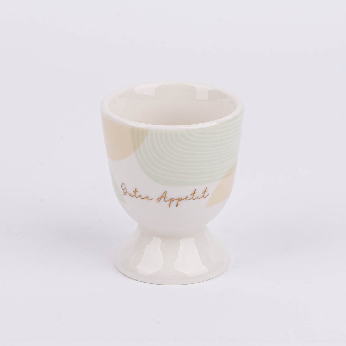 Schöner Leben Eierbecher aus Porzellan Guten Appetit grafisch pastell weiß mint beige gold 5x6cm von der Schreibkram Manufaktur