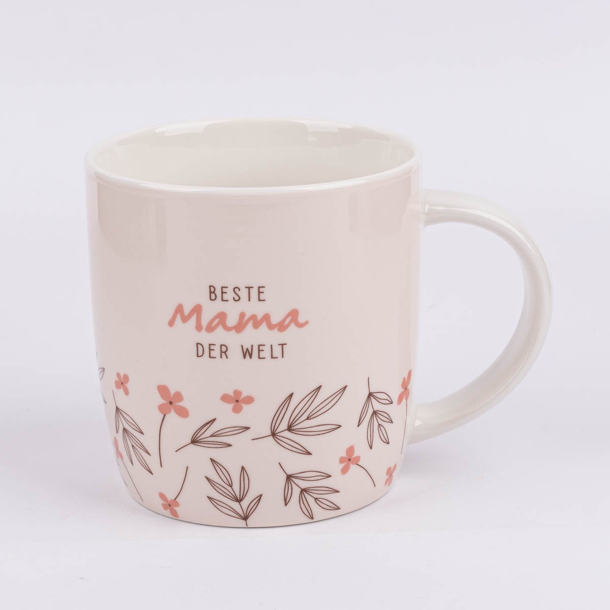 Schöner Leben Tasse Gute Laune aus Porzellan Beste Mama der Welt Blumen rosa braun weiß 300ml von Grafik Werkstatt