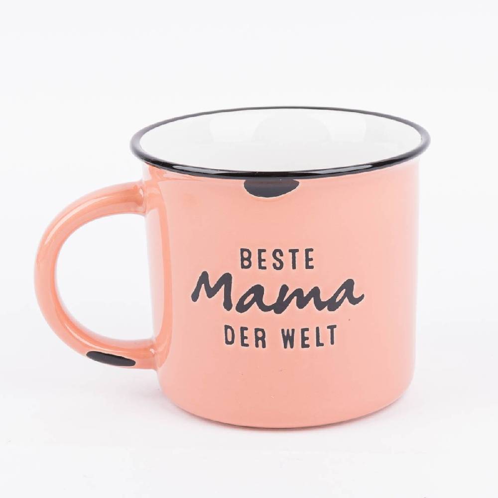 Schöner Leben Tasse Vintage aus Keramik in Emaille-Optik Beste Mama der Welt lachsorange schwarz 400ml von Grafik Werkstatt Saisonale Angebote