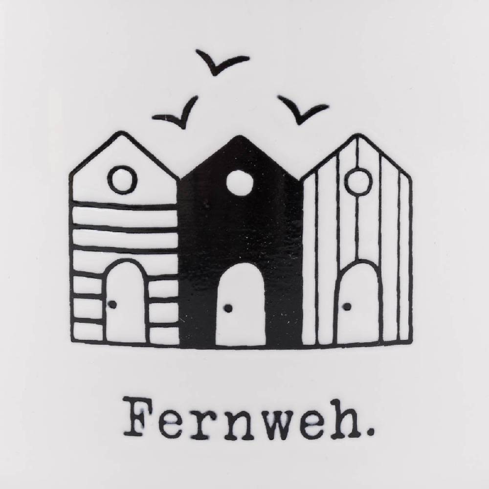 Schöner Leben Tasse Vintage aus Keramik in Emaille-Optik Maritim Fernweh weiß schwarz 400ml von Grafik Werkstatt Räumungsverkauf