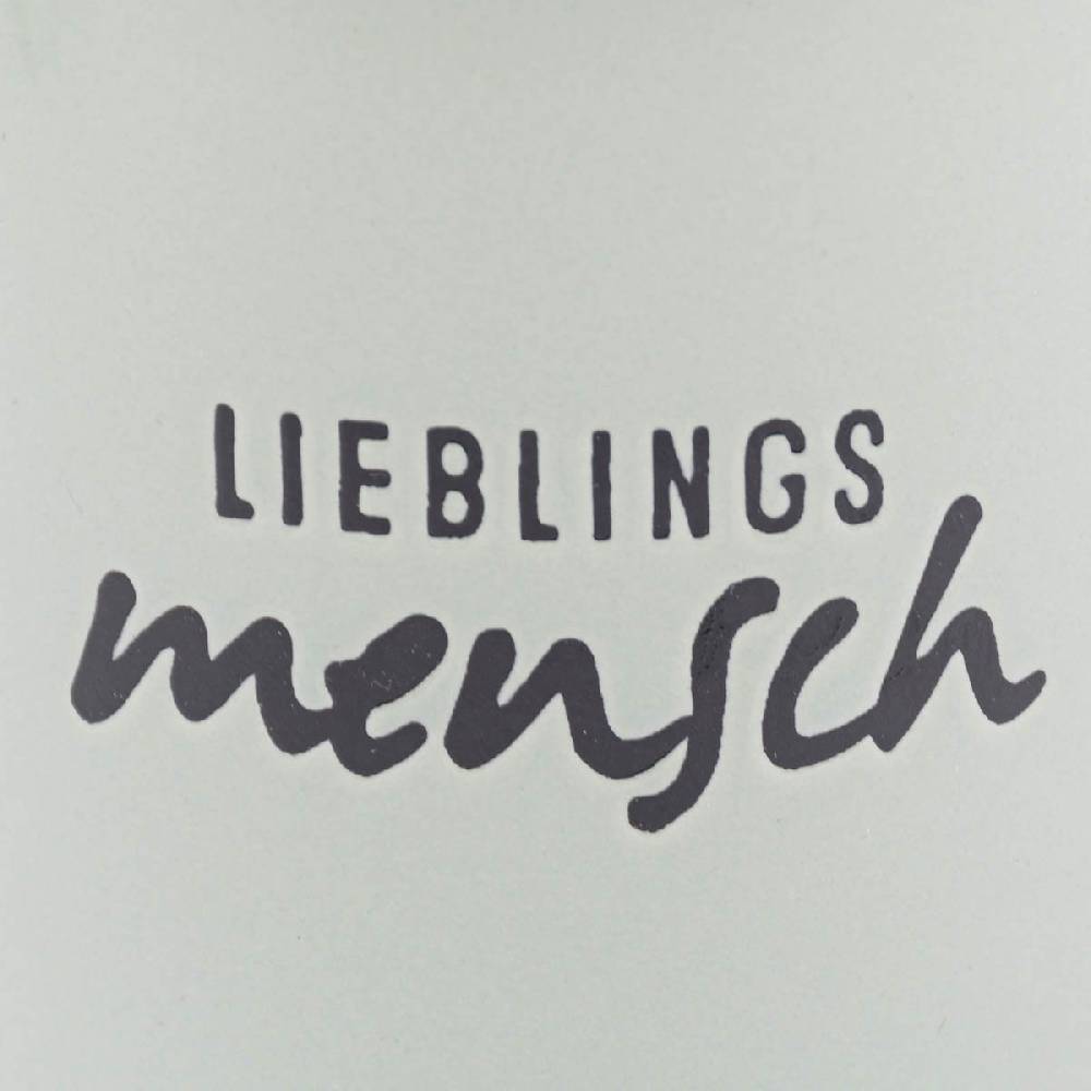 Schöner Leben Tasse Vintage aus Keramik in Emaille-Optik Lieblingsmensch hellgrün schwarz 400ml von Grafik Werkstatt Kauf eins, bekomm eins gratis