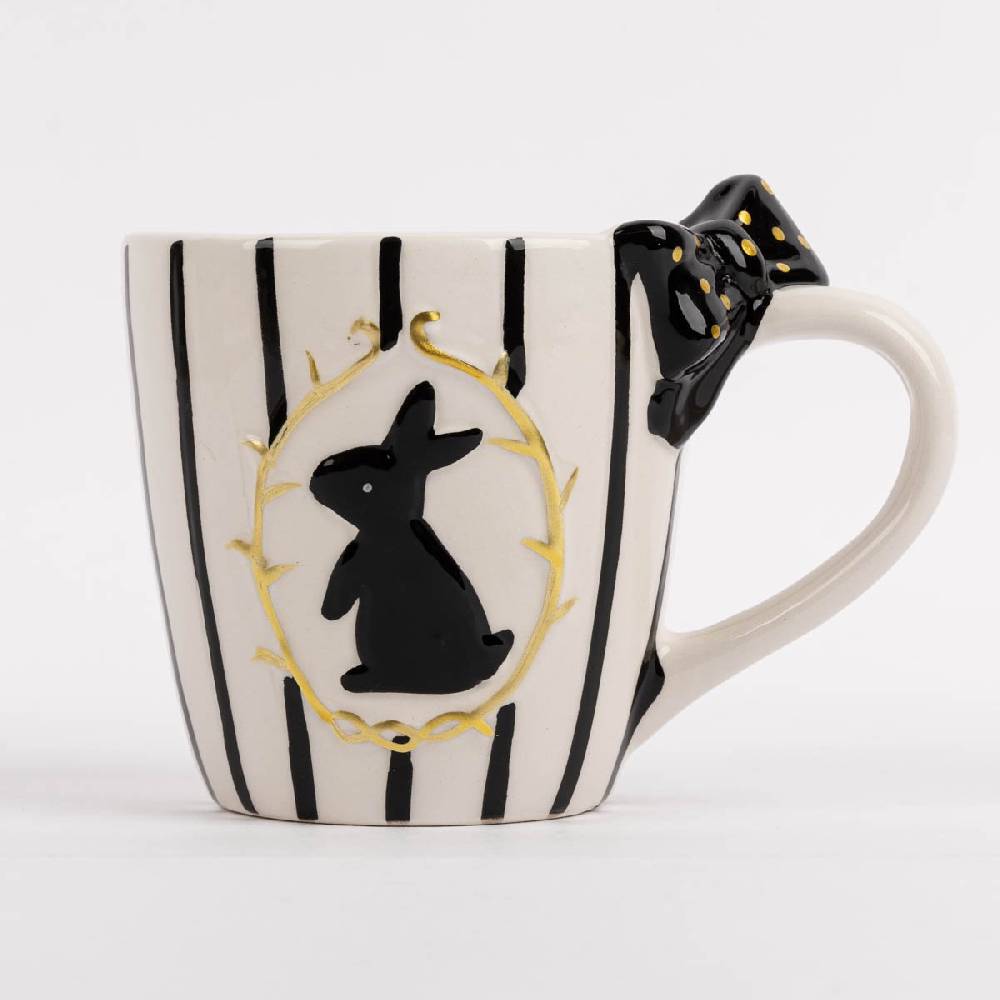Schöner Leben Tasse Porzellan Kaninchen Streifen weiß schwarz gold 350ml von Clayre & Eef