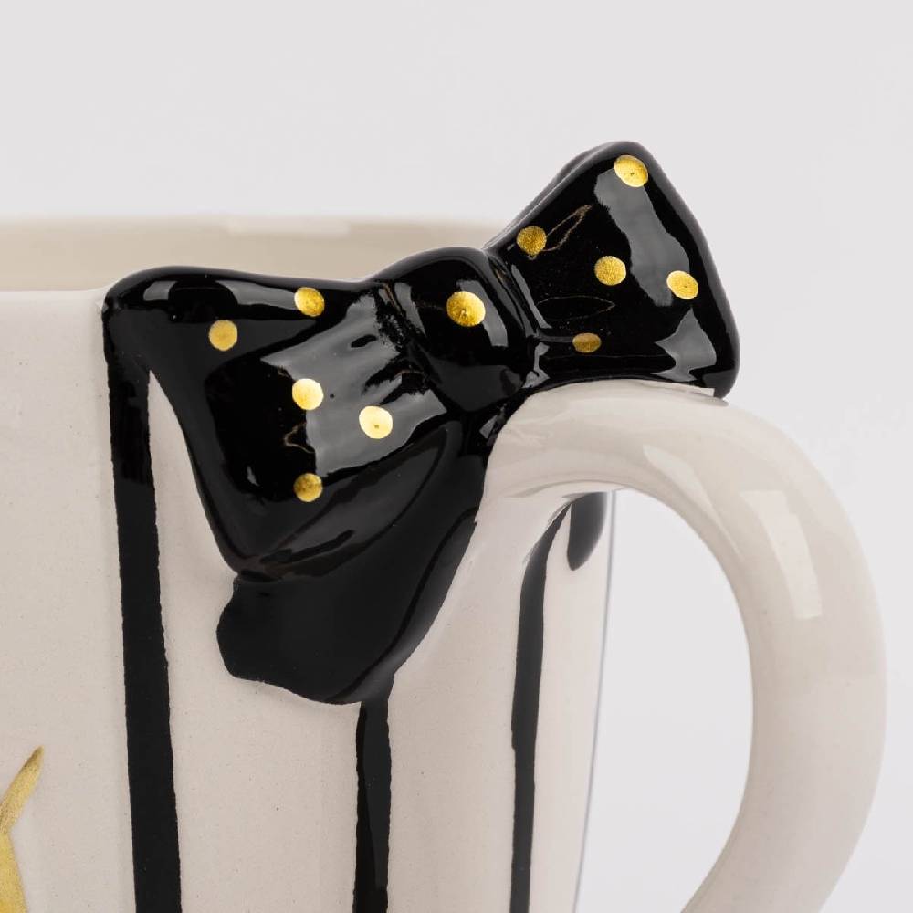 Schöner Leben Tasse Porzellan Kaninchen Streifen weiß schwarz gold 350ml von Clayre & Eef Super Sparpreis