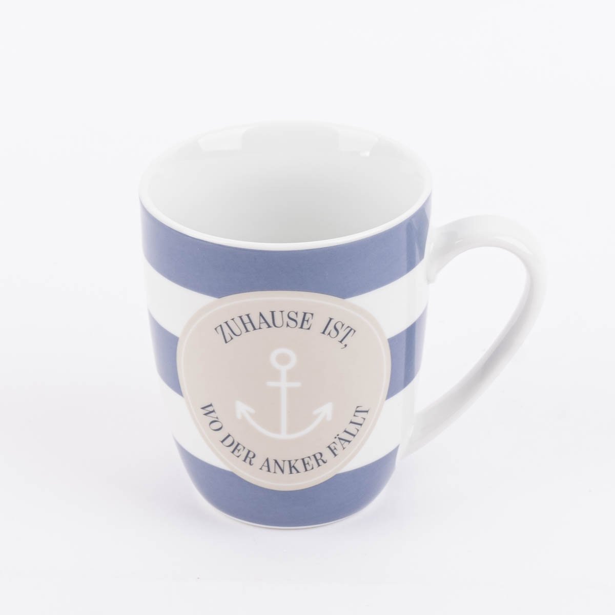 Schöner Leben Tasse aus Porzellan Zuhause ist wo der Anker fällt Streifen Anker blau weiß beige 250ml von La Vida