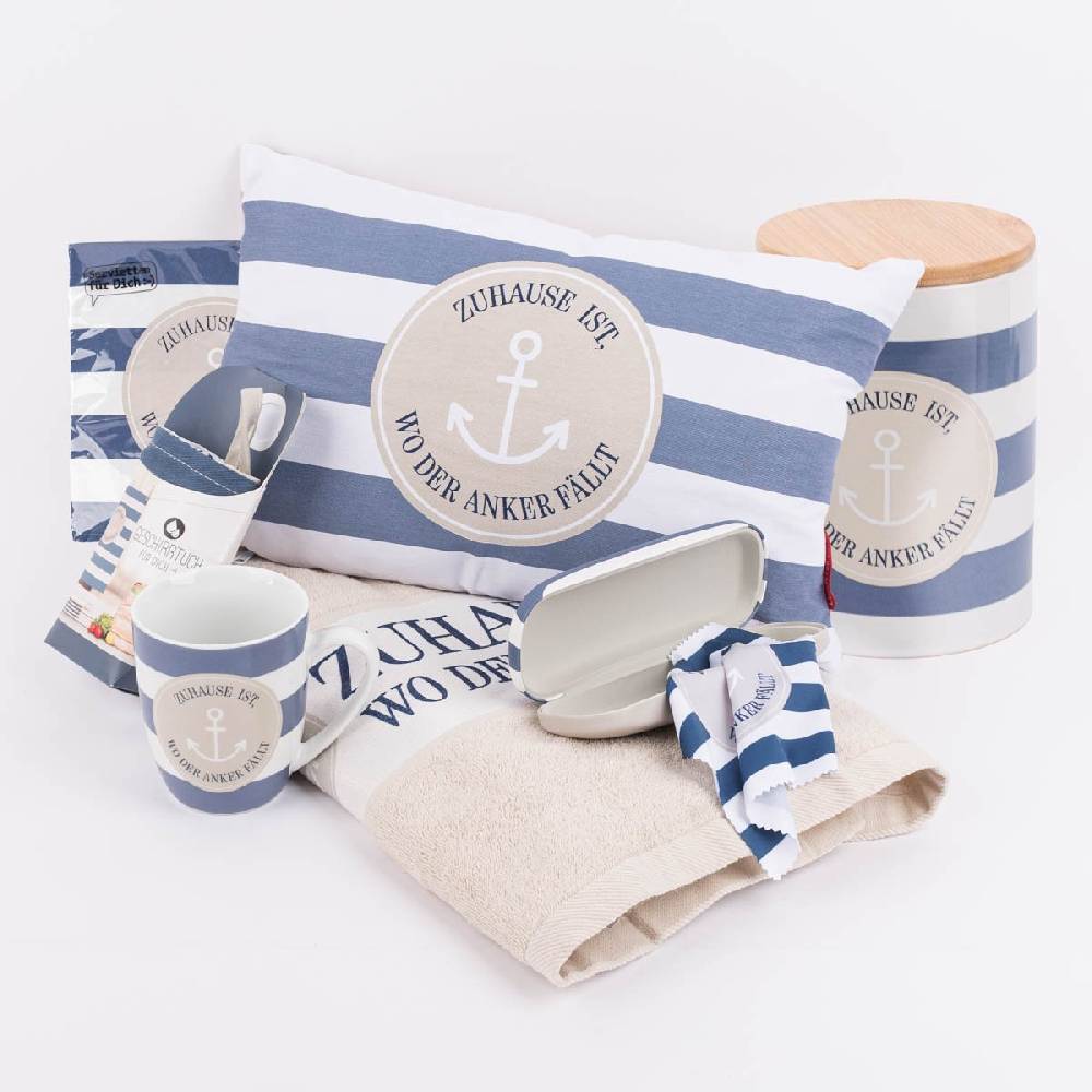 Schöner Leben Tasse aus Porzellan Zuhause ist wo der Anker fällt Streifen Anker blau weiß beige 250ml von La Vida Letzte 3 Tage