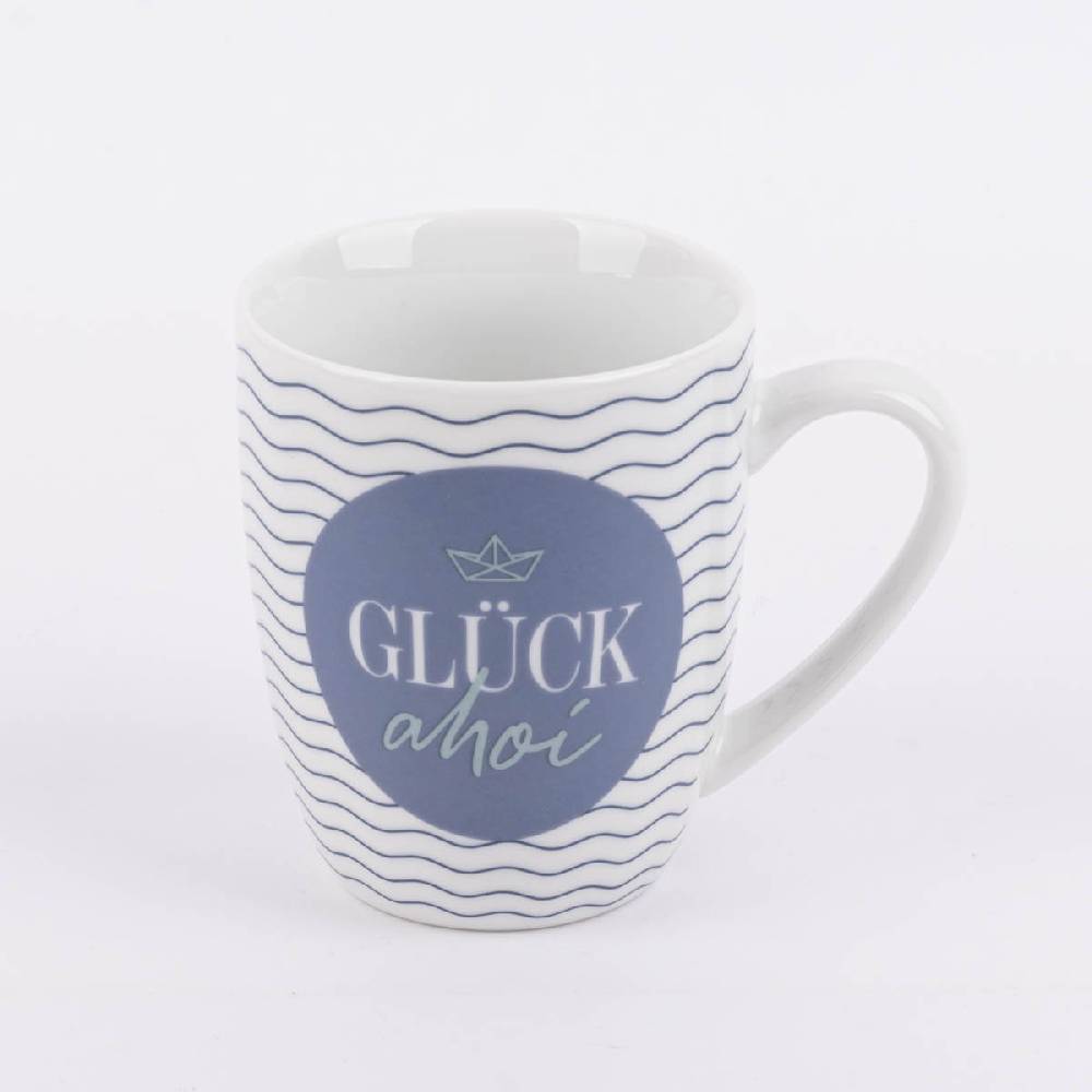 Schöner Leben Tasse aus Porzellan Glück ahoi Schiff Wellenlinien blau weiß 250ml von La Vida