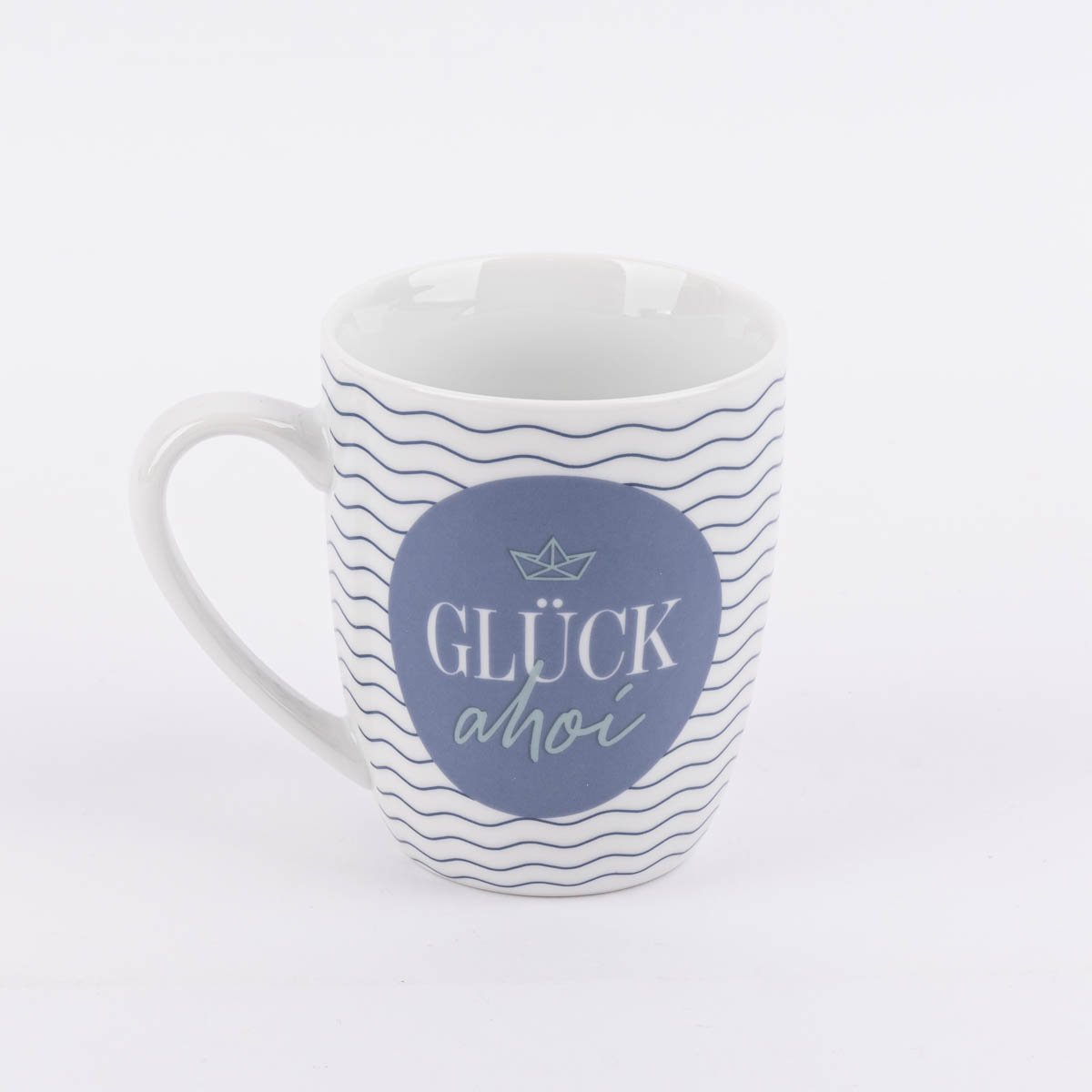 Schöner Leben Tasse aus Porzellan Glück ahoi Schiff Wellenlinien blau weiß 250ml von La Vida JETZT KAUFEN