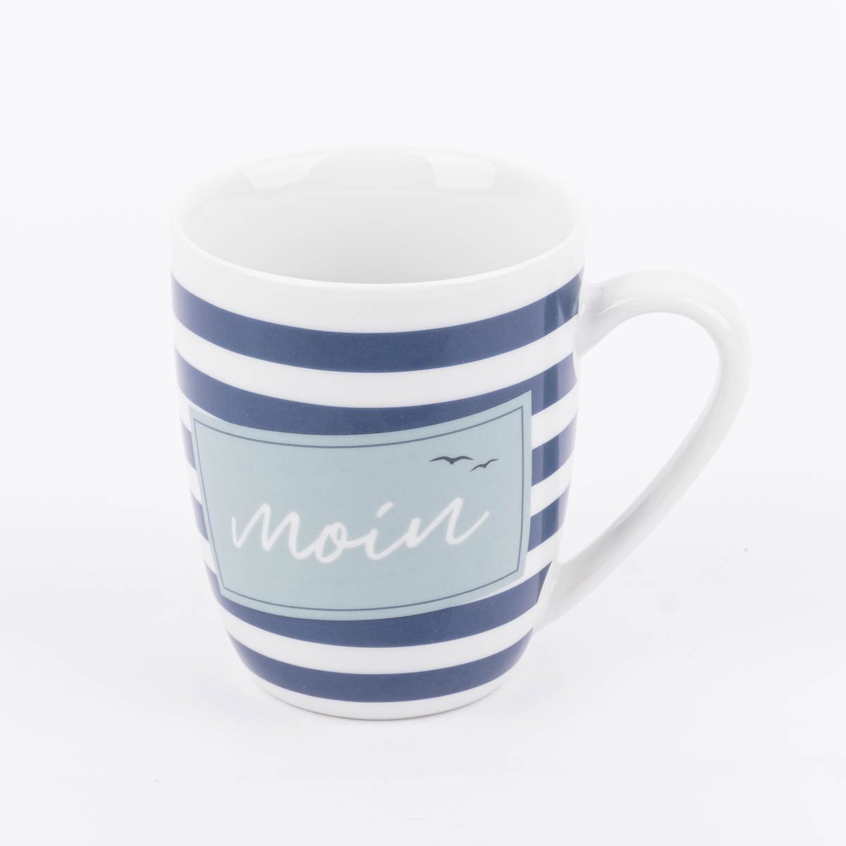 Schöner Leben Tasse aus Porzellan Moin Streifenmuster Möwen blau weiß 250ml von La Vida