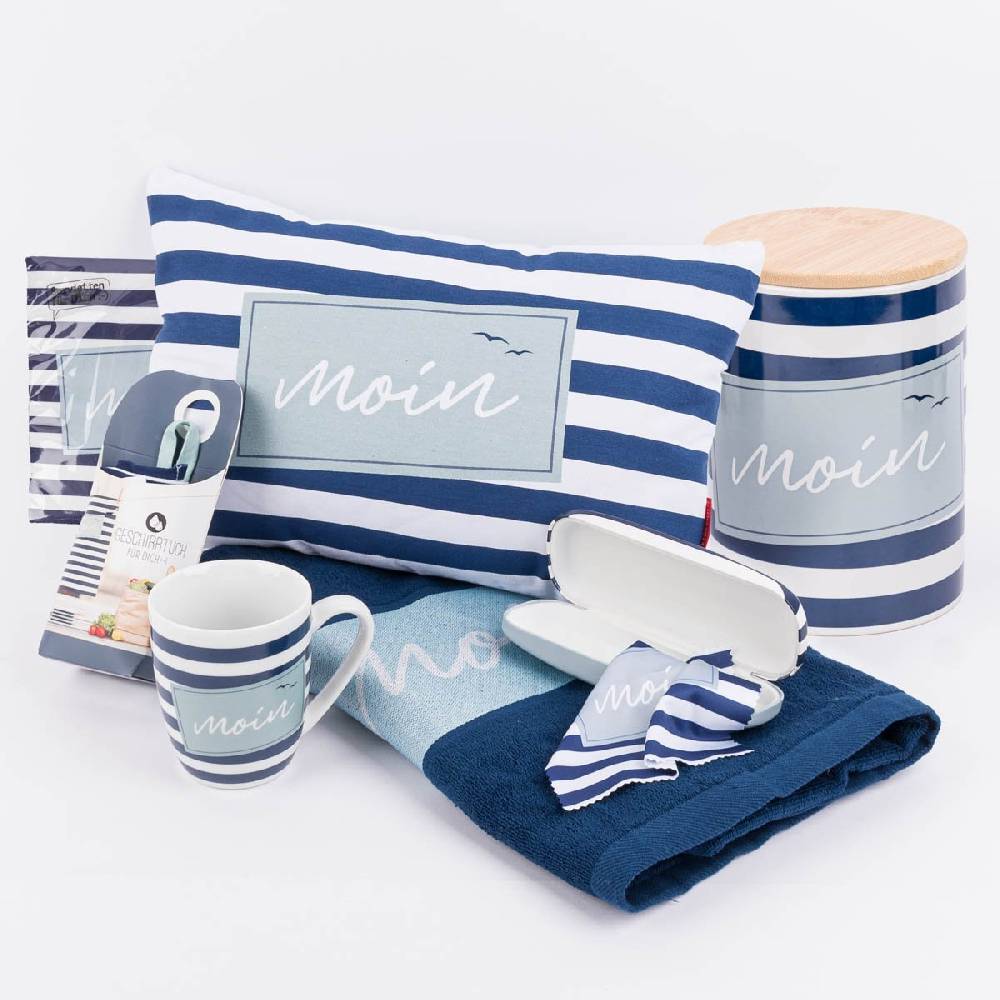 Schöner Leben Tasse aus Porzellan Moin Streifenmuster Möwen blau weiß 250ml von La Vida Neueste Stile