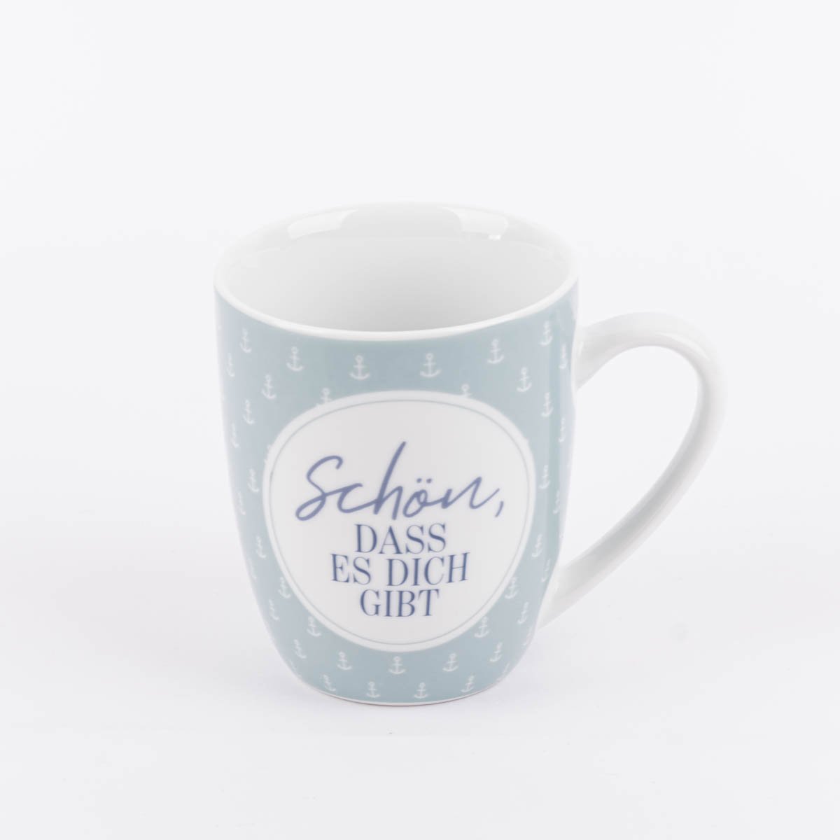 Schöner Leben Tasse aus Porzellan Schön dass es dich gibt kleiner Anker blau weiß 250ml von La Vida