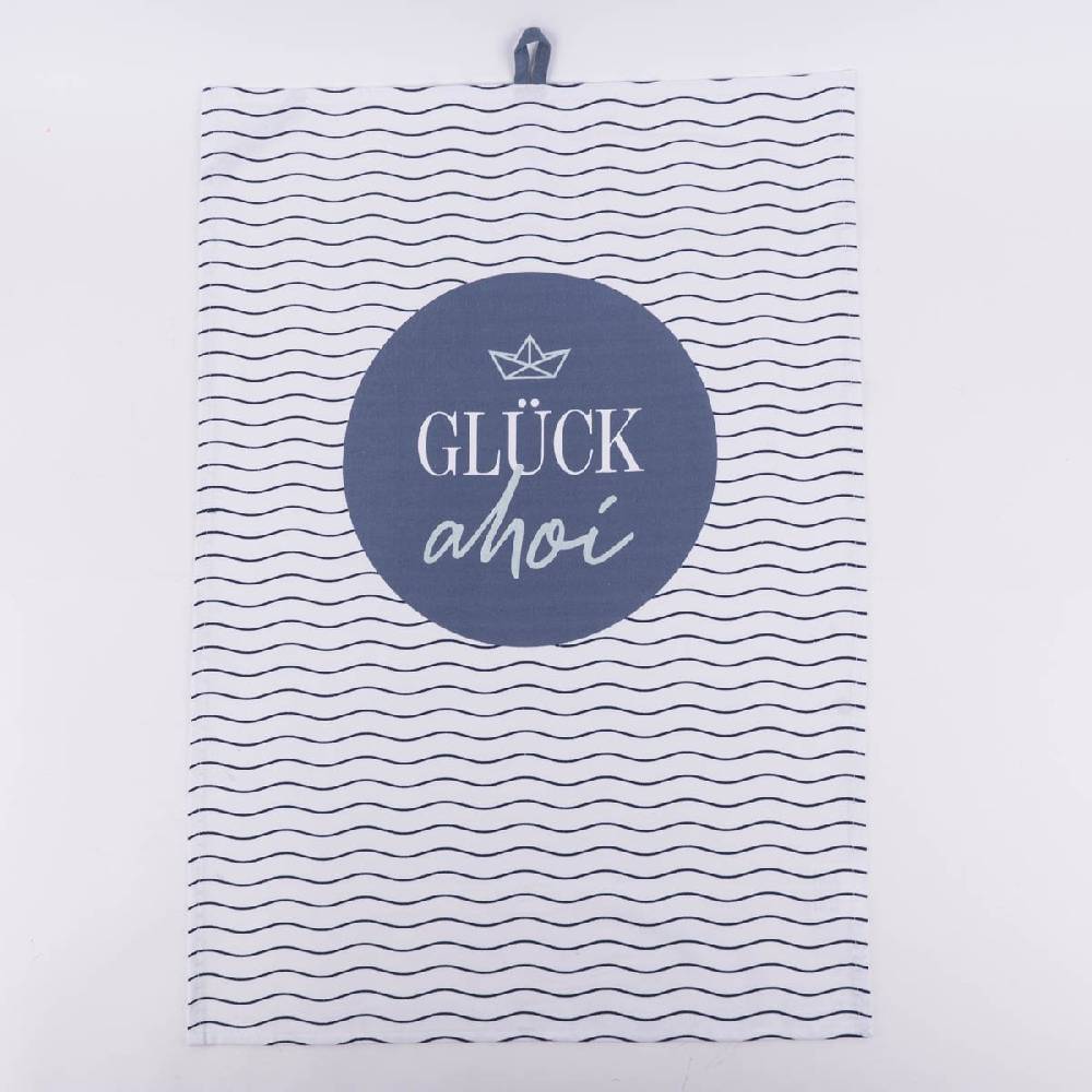 Schöner Leben Geschirrtuch aus Baumwolle Glück ahoi Schiff Wellenlinien blau weiß 50x70cm von La Vida