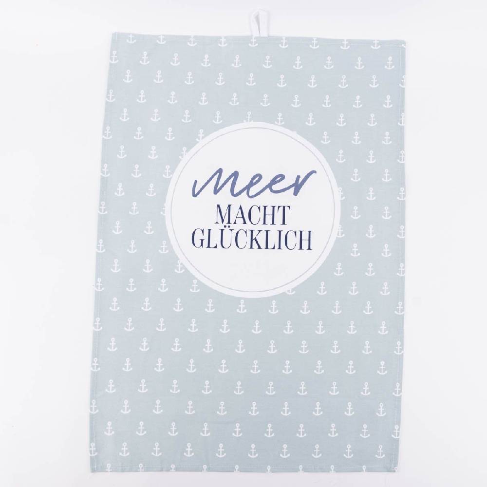Schöner Leben Geschirrtuch aus Baumwolle Meer macht glücklich kleiner Anker blau weiß 50x70cm von La Vida