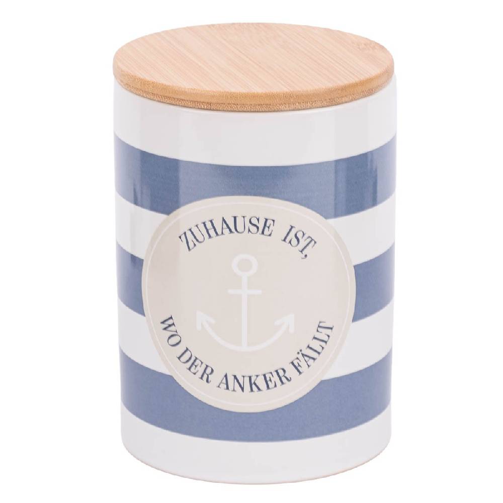 Schöner Leben Vorratsdose aus Porzellan mit Bambusdeckel Zuhause ist wo der Anker fällt Streifen Anker blau beige weiß 11x16cm von La Vida Bis zu 65% Rabatt