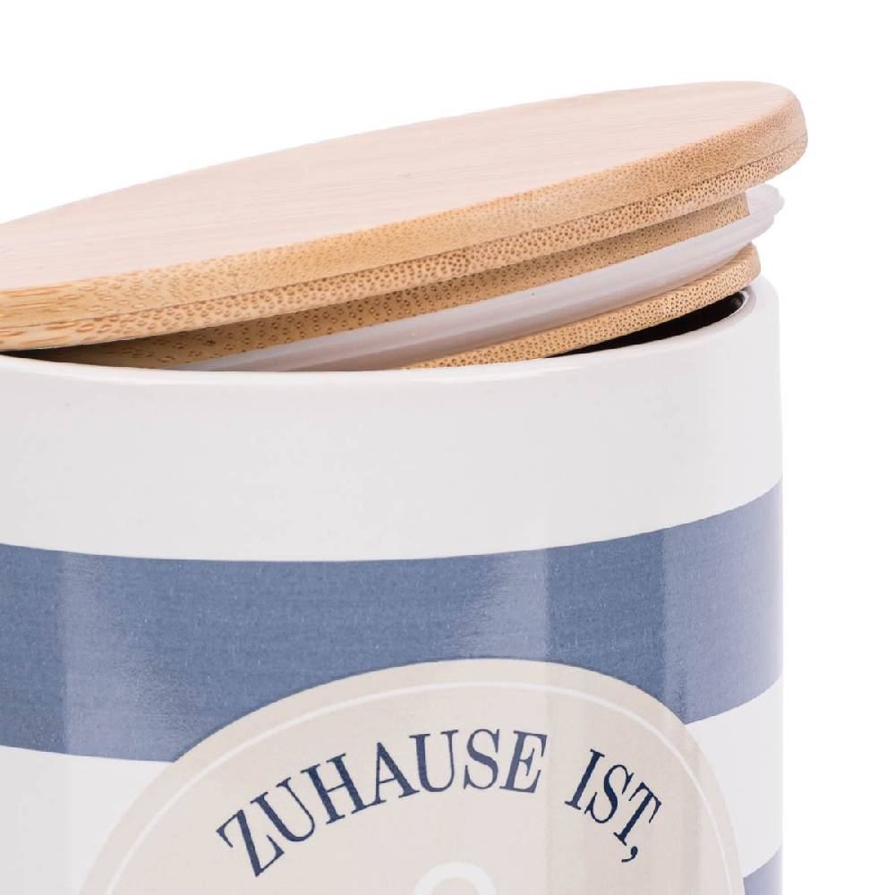 Schöner Leben Vorratsdose aus Porzellan mit Bambusdeckel Zuhause ist wo der Anker fällt Streifen Anker blau beige weiß 11x16cm von La Vida Bis zu 65% Rabatt