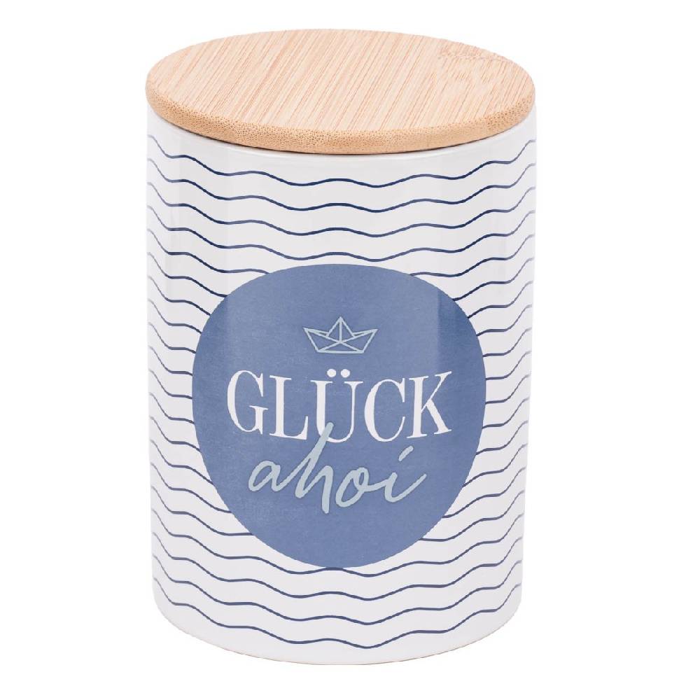 Schöner Leben Vorratsdose aus Porzellan mit Bambusdeckel Glück ahoi Schiff Wellenlinien blau weiß 11x16cm von La Vida Nur für heute