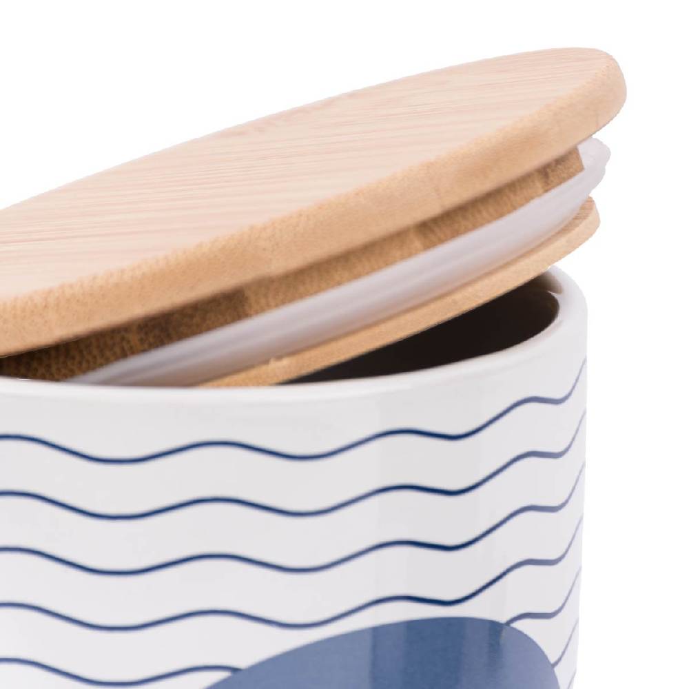 Schöner Leben Vorratsdose aus Porzellan mit Bambusdeckel Glück ahoi Schiff Wellenlinien blau weiß 11x16cm von La Vida Nur für heute