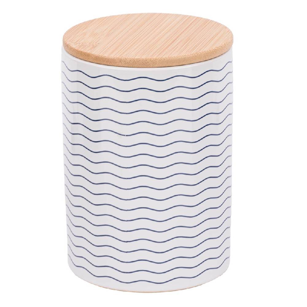 Schöner Leben Vorratsdose aus Porzellan mit Bambusdeckel Glück ahoi Schiff Wellenlinien blau weiß 11x16cm von La Vida Nur für heute