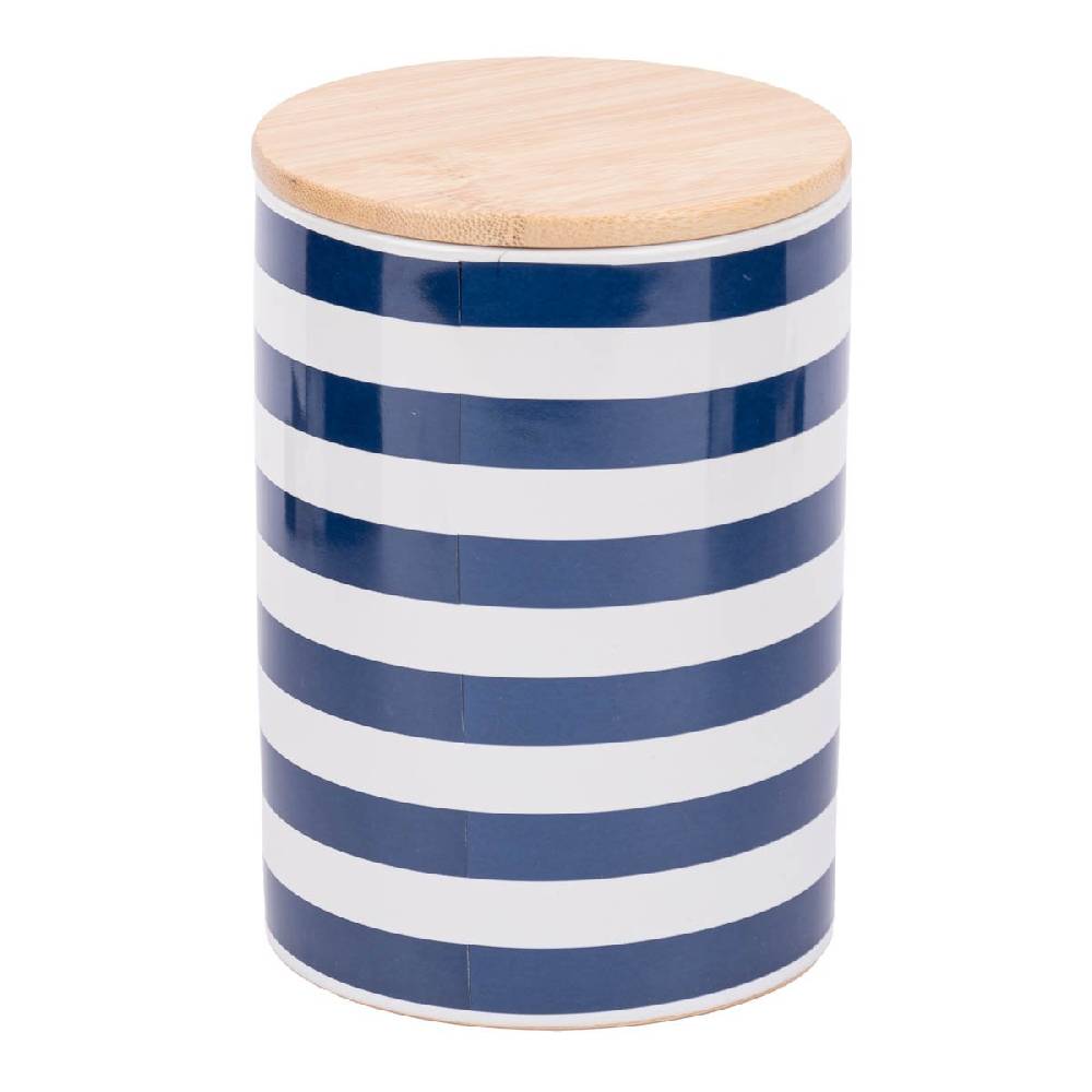 Schöner Leben Vorratsdose aus Porzellan mit Bambusdeckel Moin Möwen Streifen blau weiß 11x16cm von La Vida Sonderangebot der Fabrik